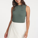 Pique Sleeveless Mock Neck | Green Stripe