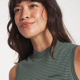 Pique Sleeveless Mock Neck | Green Stripe