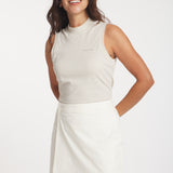 Pique Sleeveless Mock Neck | Cream Stripe