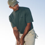 Pique Mock Neck | Green Stripe